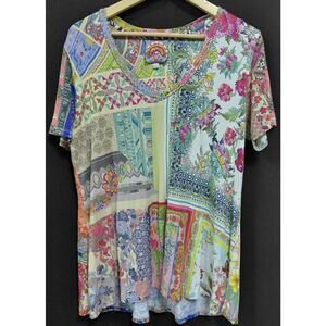 Johnny Was Los Angeles J133210-2 Johnny Was Patchwork Bamboo Blend Top Size M